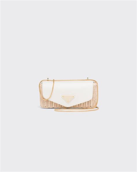 prada wicker and leather mini-pouch|Prada.